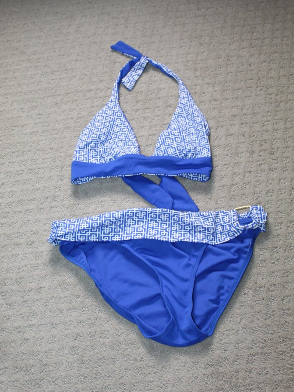 Antonio Melani Size L Royal Blue Geometric Bikini Swimsuit Set